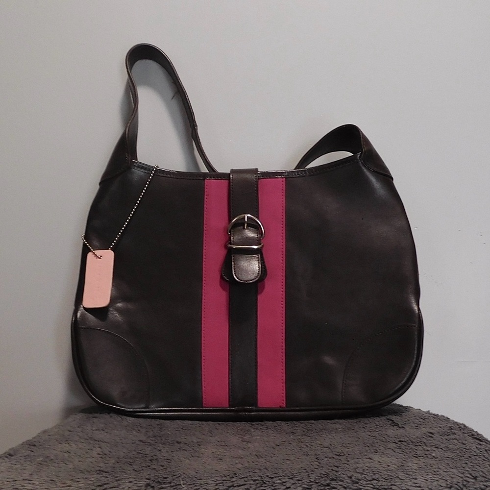 VINTAGE Jana Feifer brown purse w/ pink accents